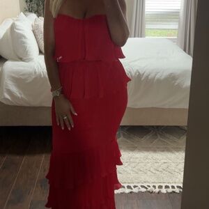 Red Casablanca ruffle dress